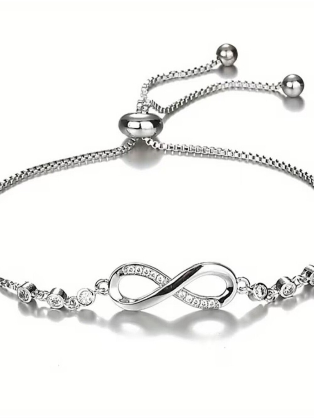Sterling-silver 925 Infinity Slider Bracelet in Silver with Crystal Accents Sz-7